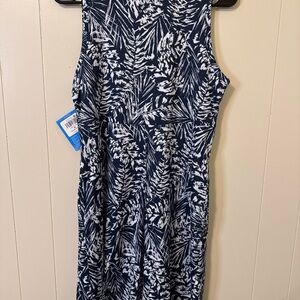 Columbia Navy and White Leaf Print Dress SZ M